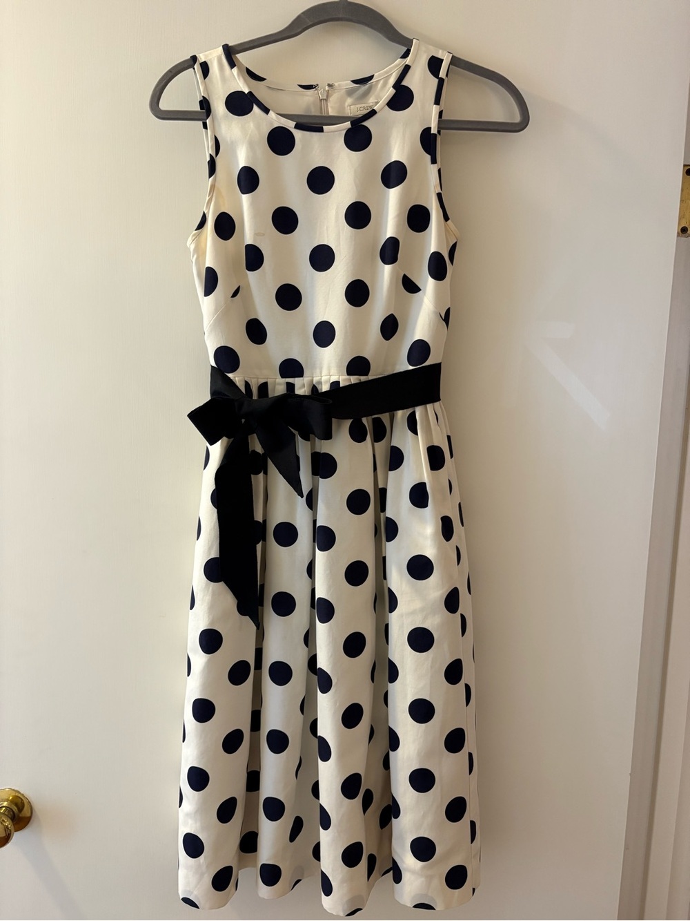 Girls Polka Dot Sleeveless Dress with Black Sash